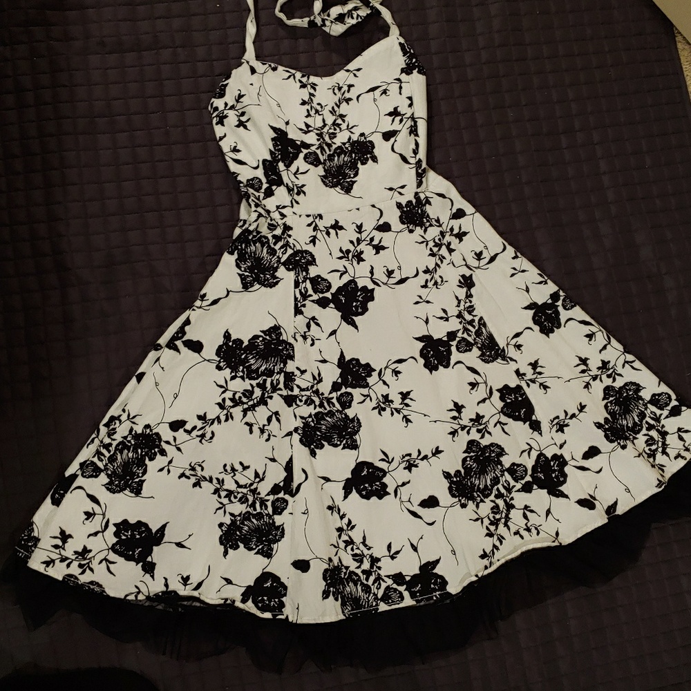 Black and White Floral Pattern Halter top dress